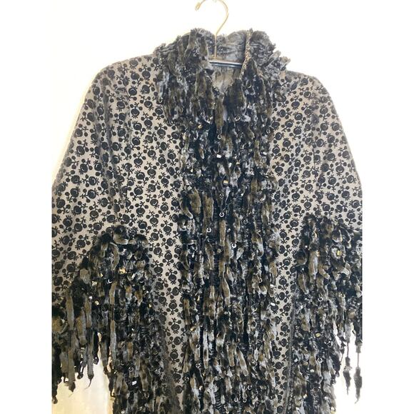 Black Chenille Velvet Beaded Shawl Vintage OS Soft Costume Lined Women’s Fancy - Picture 2 of 13